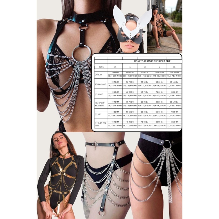 5li Deri Fantezi Siyah Harness Set Özel Tasarım Premium Model 800714s