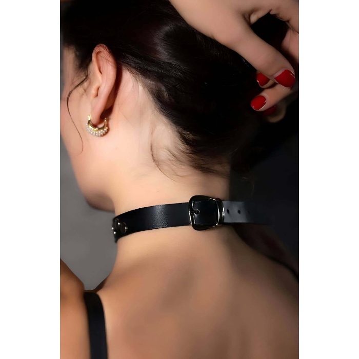 Perçin Detaylı Şık Deri Choker-tasma - Brf778