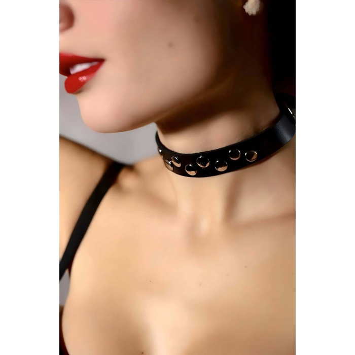 Perçin Detaylı Şık Deri Choker-tasma - Brf778