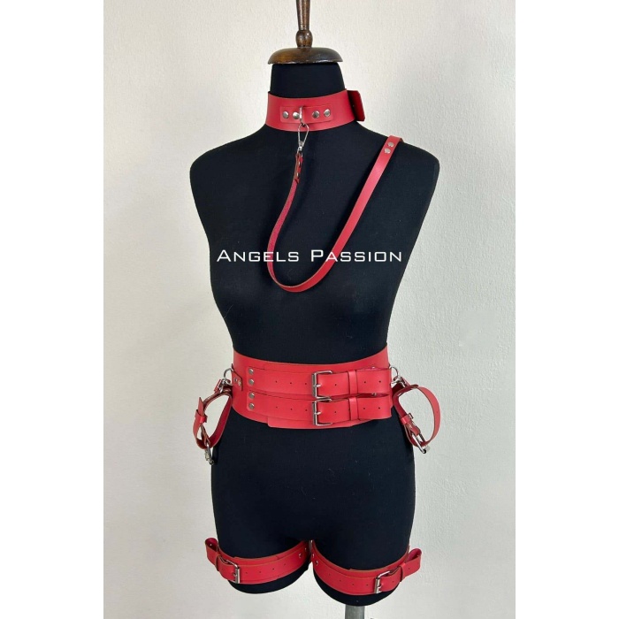 Kelepçeli Şık Deri Harness Takım, Kadın Fantezi Giyim - Brf869