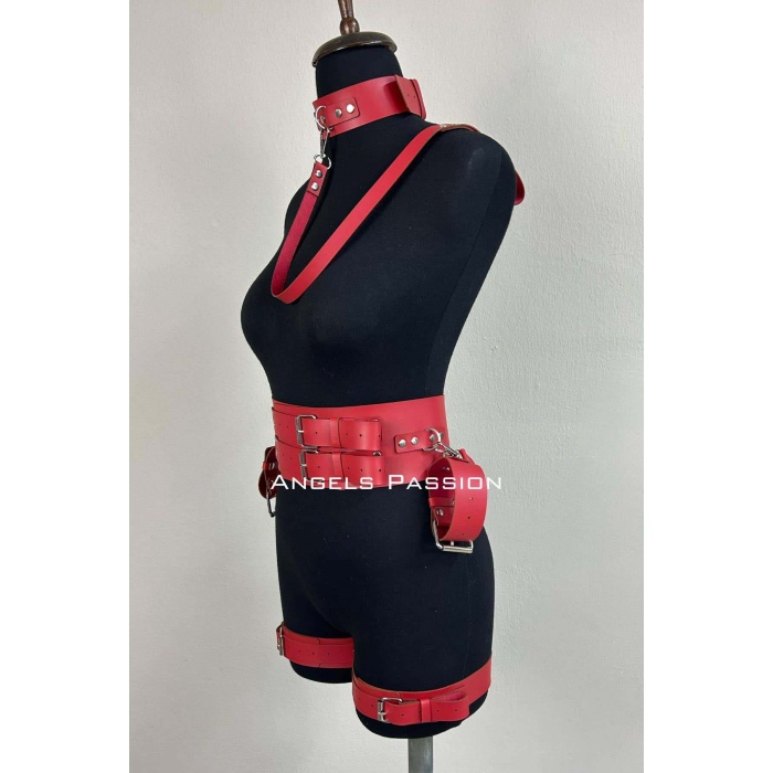 Kelepçeli Şık Deri Harness Takım, Kadın Fantezi Giyim - Brf869