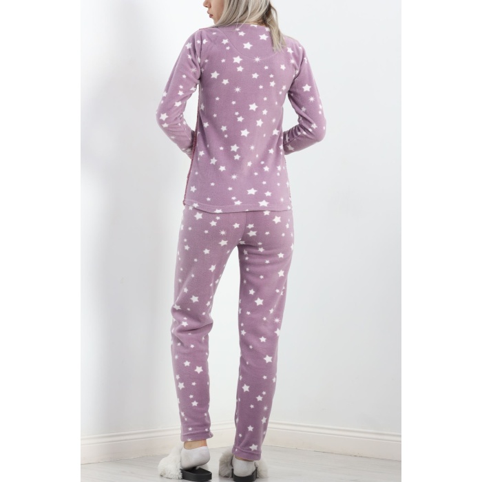 Peluş Polar Pijama Takımı Lilayıldız