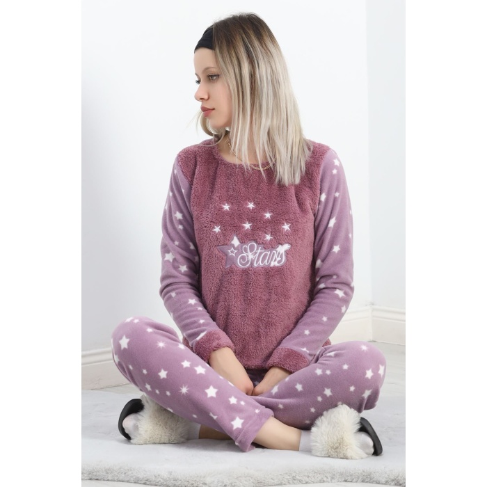 Peluş Polar Pijama Takımı Lilayıldız