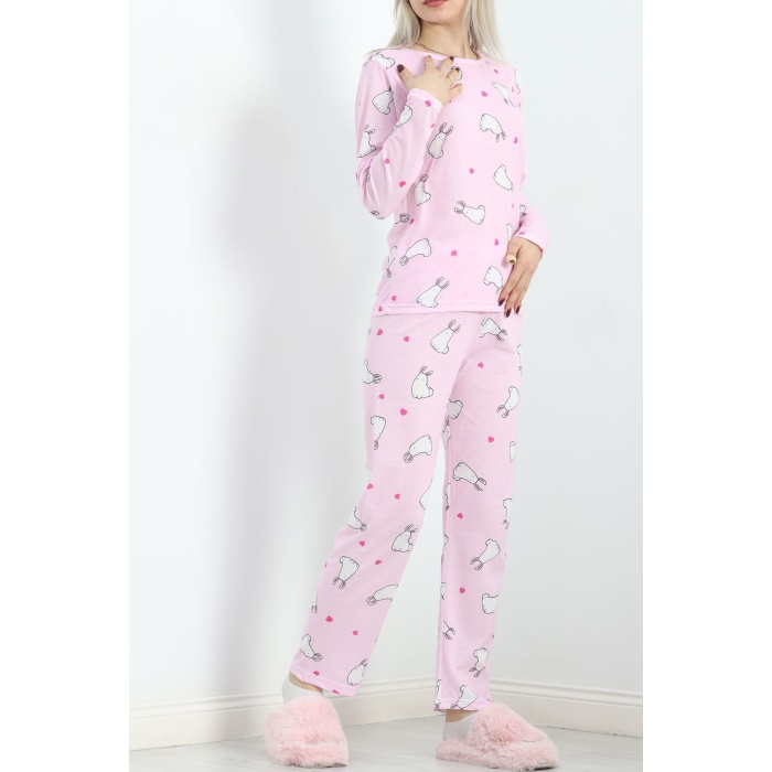 Alt Üst Aynı Rotasyon Pijama Takımı Tozpembe1