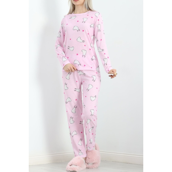 Alt Üst Aynı Rotasyon Pijama Takımı Tozpembe1