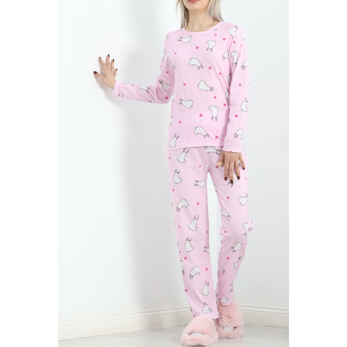 Alt Üst Aynı Rotasyon Pijama Takımı Tozpembe1