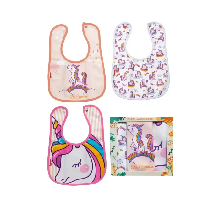 Unicorn Desen 4lü Set Eko Sıvı Geçirmez Aktivite Ve Mama Önlüğü Kendi Kutusunda 6-24 Ay