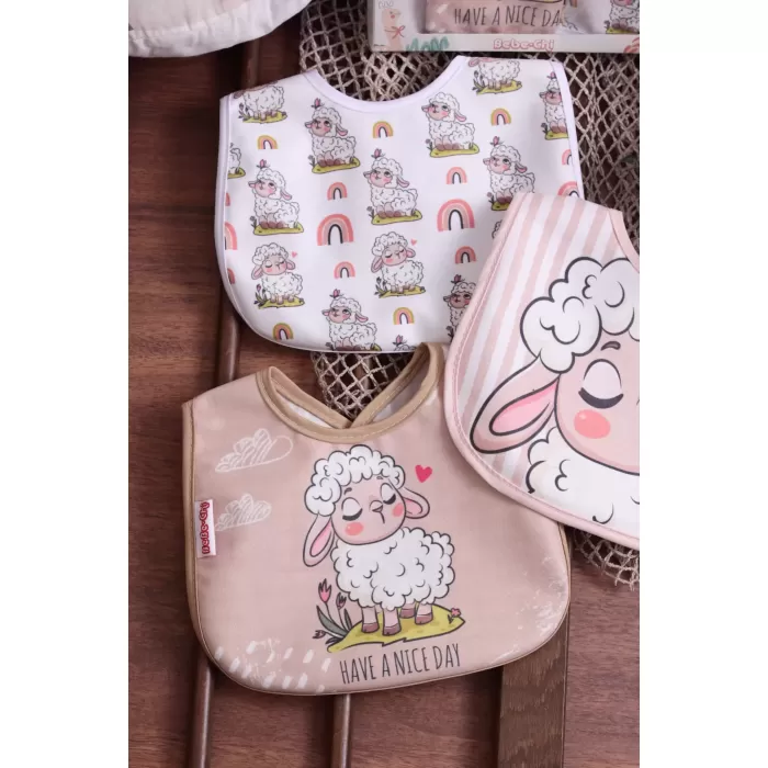 Kuzu Temalı Kare 3 Parça Microfiber Mama Önlüğü Kendi Kutusunda (sıvı Geçirmez) Çıtçıtlı