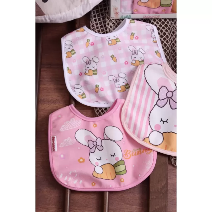 Tavşan Temalı Kare 3 Parça Microfiber Mama Önlüğü Kendi Kutusunda (sıvı Geçirmez) Çıtçıtlı