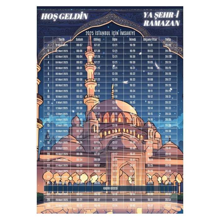 Ramazan İmsakiyesi Modern Kişiye Özel Tasarımlı Dijital Baskı 500 Adet A4 300 gr Model 11