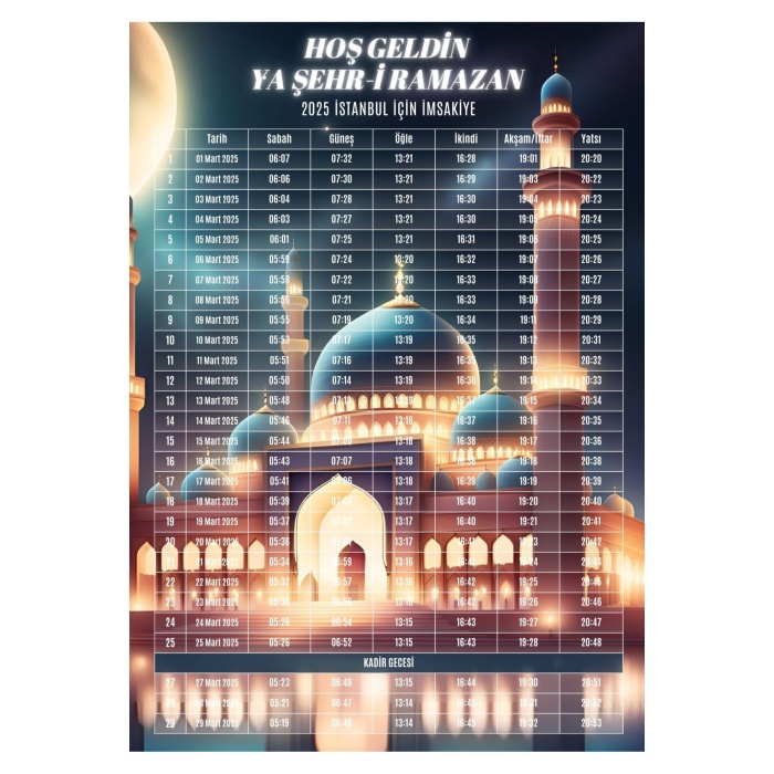 Ramazan İmsakiyesi Modern Kişiye Özel Tasarımlı Dijital Baskı 500 Adet A4 300 gr Model 12