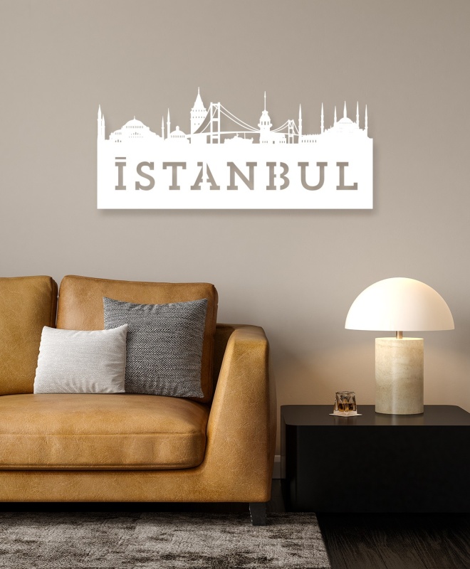 Büyük Yazılı İstanbul Siluet Metal Tablo