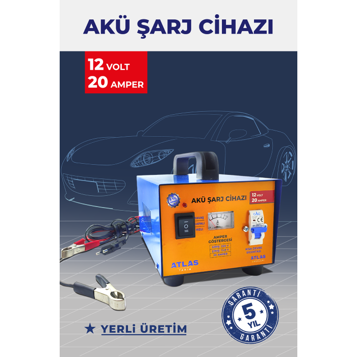 Otomobil Akü Şarj Cihazı 12 Volt 20 Amper 5 Yıl Garanti