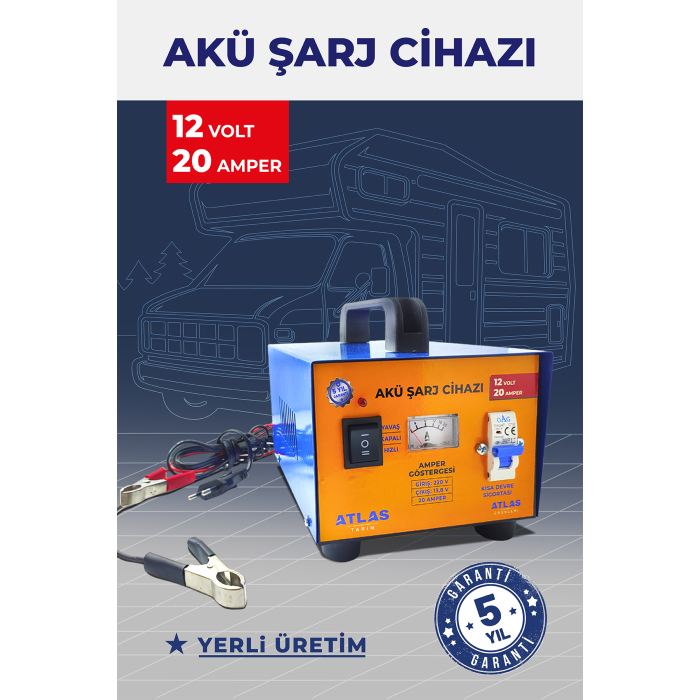 Karavan Akü Şarj Cihazı 12 Volt 20 Amper 5 Yıl Garanti