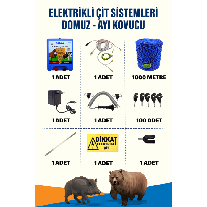 1000mt 5-15 Dönüm Adaptörlü Elektrikli Çit Sistemi + Kapı Yaylı Set – 5 Yıl Garanti