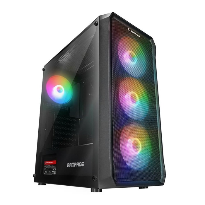 RAMPAGE COMPACT 4x120mm RGB FANLI 750W 80PLUS BRONZE MidT ATX GAMING KASA