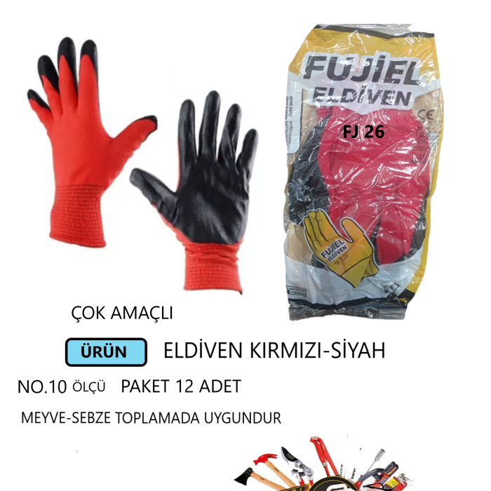 ELDİVEN FUJİ EL FJ 26 KIRMIZI -SİYAH NO.10 POŞETLİ