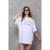 Unisex Bisiklet Yaka Baskılı Oversize T-Shirt - Beyaz