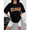 Unisex Bisiklet Yaka Baskılı Oversize T-Shirt - Beyaz