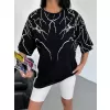 Unisex Bisiklet Yaka Baskılı Oversize T-Shirt - Siyah