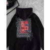 Uzun Kol Kapşonlu Ön Ve Arka Baskılı SweatShirt - Siyah