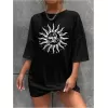 Kadın Bisiklet Yaka Baskılı T-shirt - Siyah