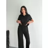 Osy Modal Yumuşak Dokulu Kumaş Kısa Kollu Yakalı T-shirt Pantalon ikili Takım- Siyah