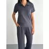 Osy Modal Yumuşak Dokulu Kumaş Kısa Kollu Yakalı T-shirt Pantalon ikili Takım- Antrasit