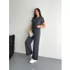 Osy Modal Yumuşak Dokulu Kumaş Kısa Kollu Yakalı T-shirt Pantalon ikili Takım- Antrasit