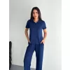 Osy Modal Yumuşak Dokulu Kumaş Kısa Kollu Yakalı T-shirt Pantalon ikili Takım- Lacivert