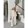 Keten Kısa Kollu Cepli Gömlek Pantolon ikili Takım - Beyaz