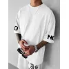 No Risk No Story Baskılı Oversize Bisiklet Yaka T-shirt - Beyaz
