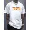 Erkek Turuncu Spor Araba Grafik Tişört - TOKYO Baskılı Günlük Oversize Kısa Kollu Tişört, Yetişkinler için Yazlık Giyim, Turuncu Araba Tasarımı - Beyaz