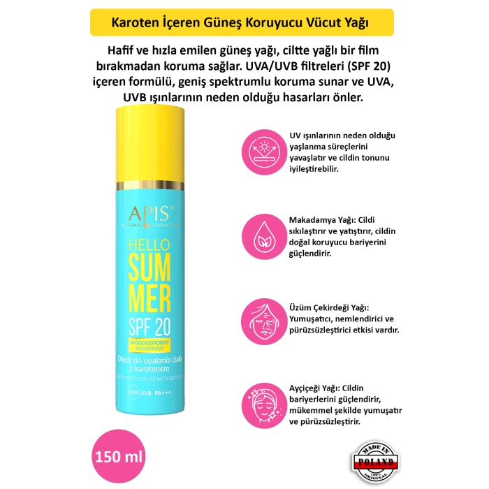 Güneş Koruyucu Karotenli Vücut Yağı SPF 20 - 150ml