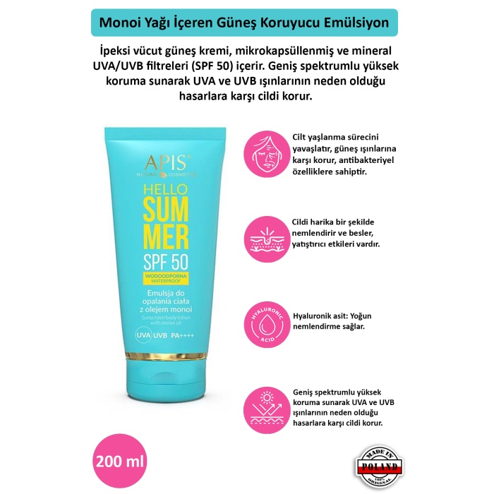 Güneş Kremi  SPF 50 Monoi Yağlı - 200ml