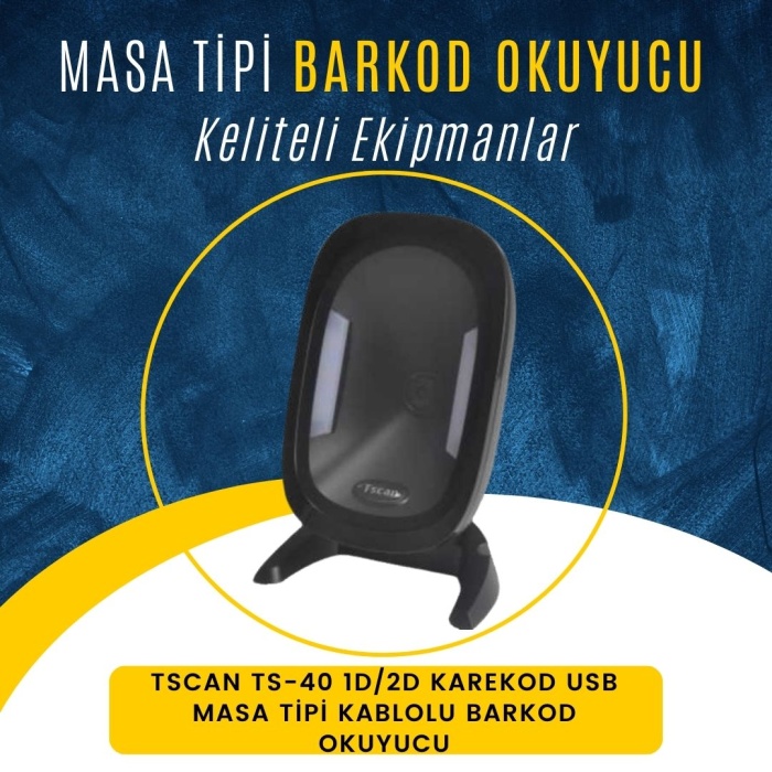 TSCAN TS-40 1D/2D Karekod USB Masa Tipi Kablolu Barkod Okuyucu