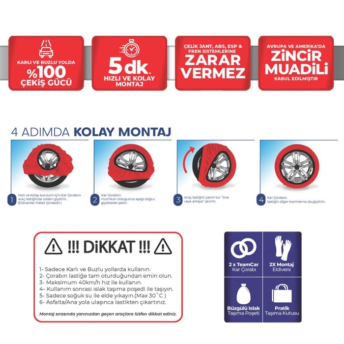 Teamcar Kar Çorabı 205/55/R18 Yeni Nesil Kolay Montaj Zincir Muadili