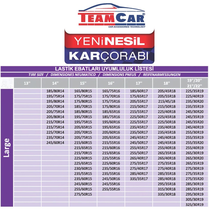 Teamcar Kar Çorabı Large Ebat Yeni Nesil Kolay Montaj Zincir Muadili