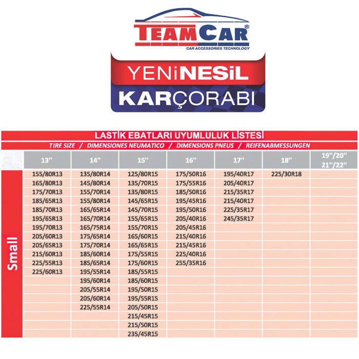 Teamcar Kar Çorabı Small Ebat Yeni Nesil Kolay Montaj Zincir Muadili