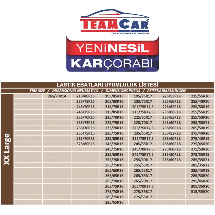 Teamcar Kar Çorabı 325/60/R15 Yeni Nesil Kolay Montaj Zincir Muadili