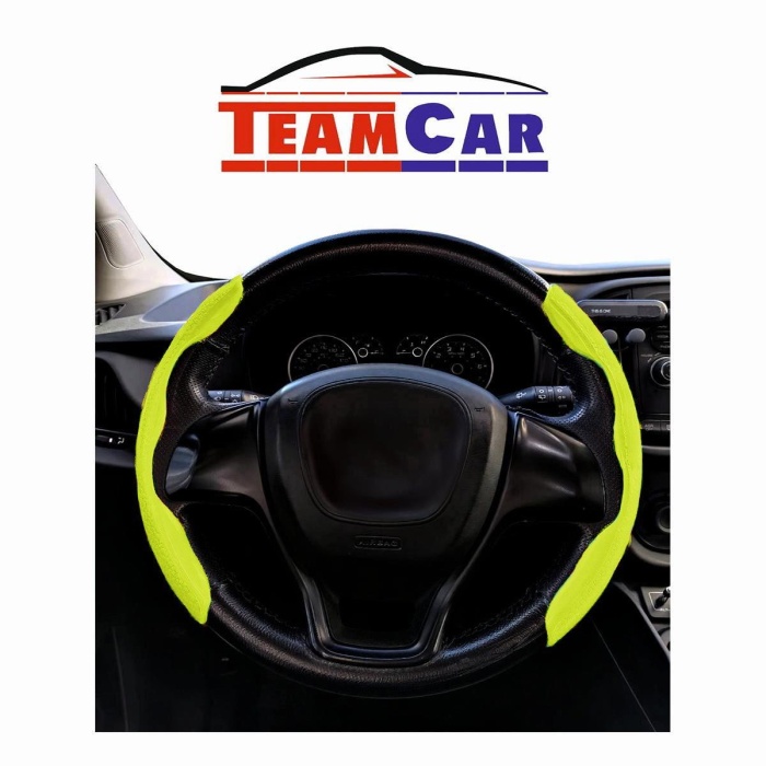 Teamcar Oto Direksiyon Kaydırmaz Spor Kapak Fosfor Sarı Tüm Araçlara Uyumlu