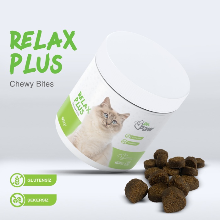 Dr. Paw - Relax Plus: Kediler İçin Glutensiz ve Şeker İlavesiz Stres Azaltıcı Çiğnenebilir Tablet (90 gr)