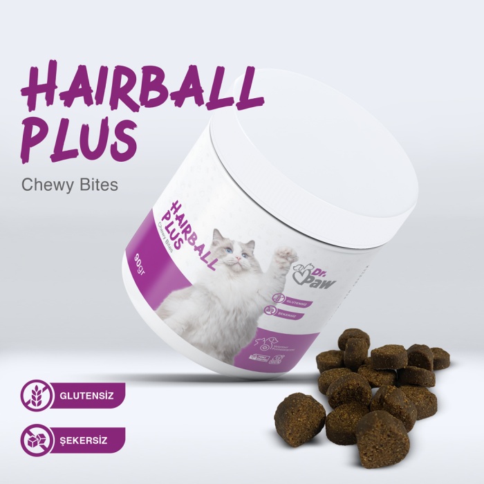 Dr. Paw Hairball Plus: Kediler İçin Glutensiz ve Şeker İlavesiz Tüy Yumağı Engelleyici Çiğnenebilir Tablet (90 gr)