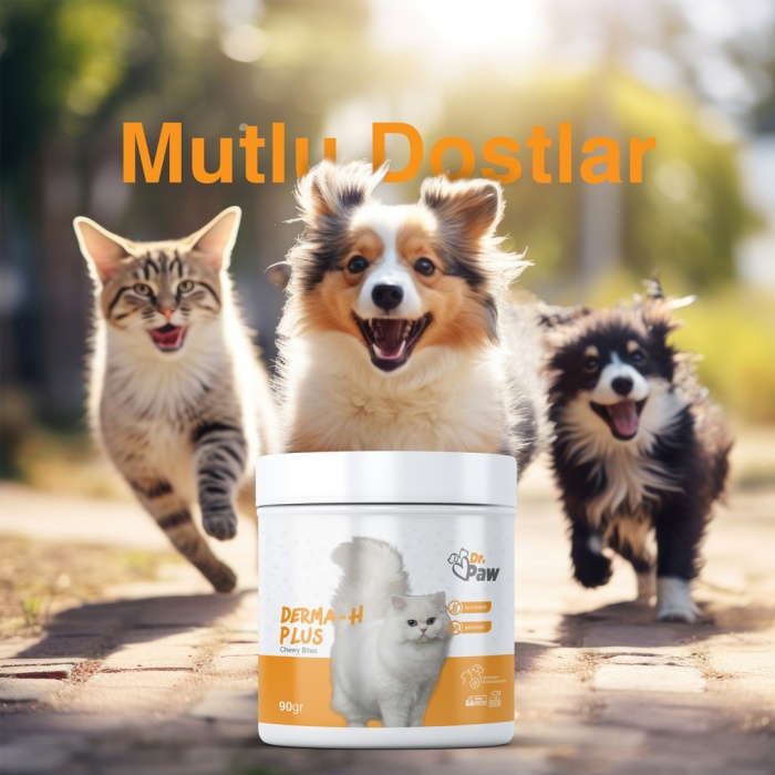 Dr. Paw - Derma H Plus: Kediler İçin Glutensiz ve Şeker İlavesiz Tüy ve Cilt Sağlığı Destekleyici Çiğnenebilir Tablet (90 gr)