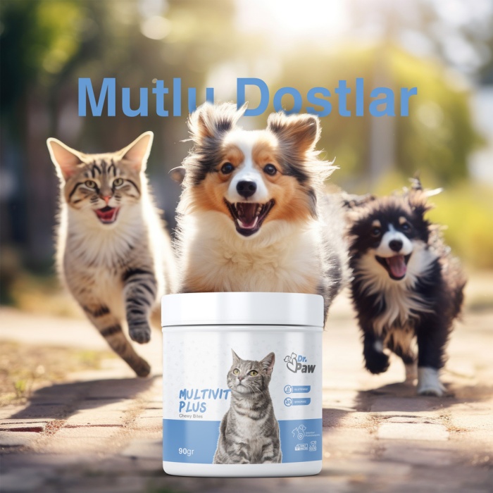 Dr. Paw - Multivit Plus: Kediler İçin Glutensiz ve Şeker İlavesiz Günlük Vitamin Takviyesi Çiğnenebilir Tablet (90 gr)