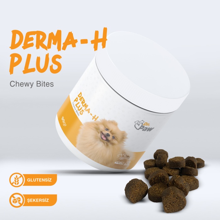 Dr. Paw - Derma H Plus: Küçük Irk Köpekler İçin Glutensiz ve Şeker İlavesiz Tüy ve Cilt Sağlığı Destekleyici Çiğnenebilir Tablet (90 gr)