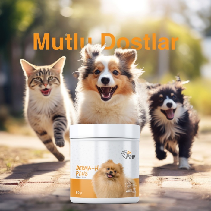 Dr. Paw - Derma H Plus: Küçük Irk Köpekler İçin Glutensiz ve Şeker İlavesiz Tüy ve Cilt Sağlığı Destekleyici Çiğnenebilir Tablet (90 gr)