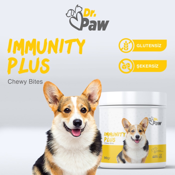 Dr. Paw - Immunity Plus: Küçük Irk Köpekler İçin Glutensiz ve Şeker İlavesiz Bağışıklık Sistemi Destekleyici Çiğnenebilir Tablet (90 gr)