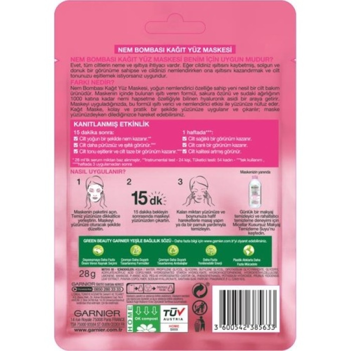 Garnier Nem Bombası Kağıt Maske Sakura 28 gr