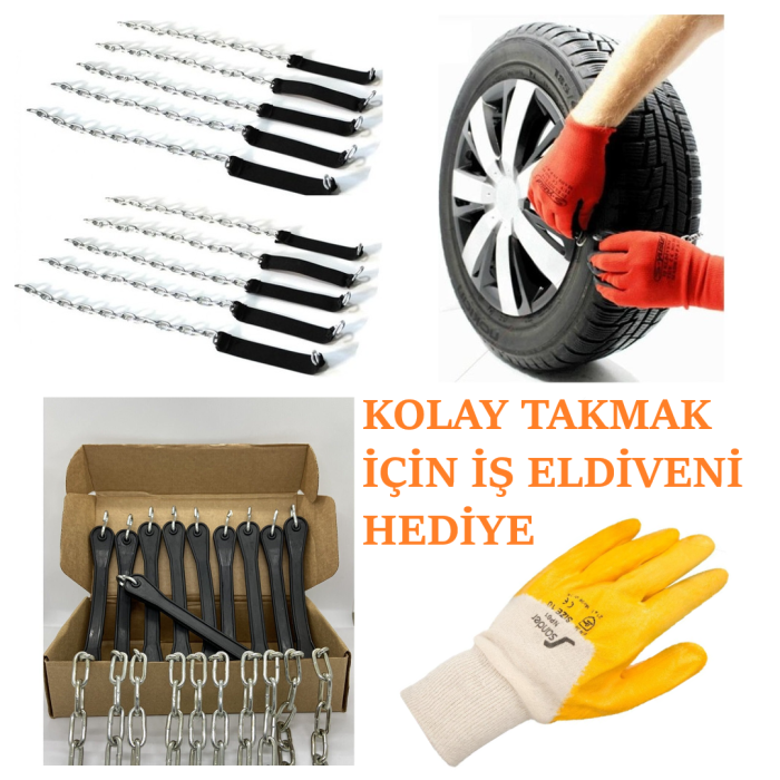 Takmatik Kar Zinciri Tak Çıkar Kaymaz Zincir Pratik Araba Lastik Zinciri Eldiven Hediyeli (10 Adet)